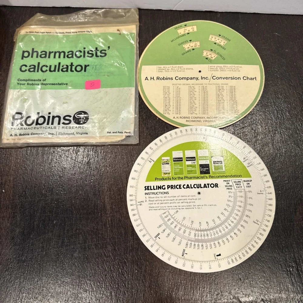 Vintage PHARMACEUTICALS 2 Profit Calculators /ROBINS USA MADE! - Picture 2 of 2